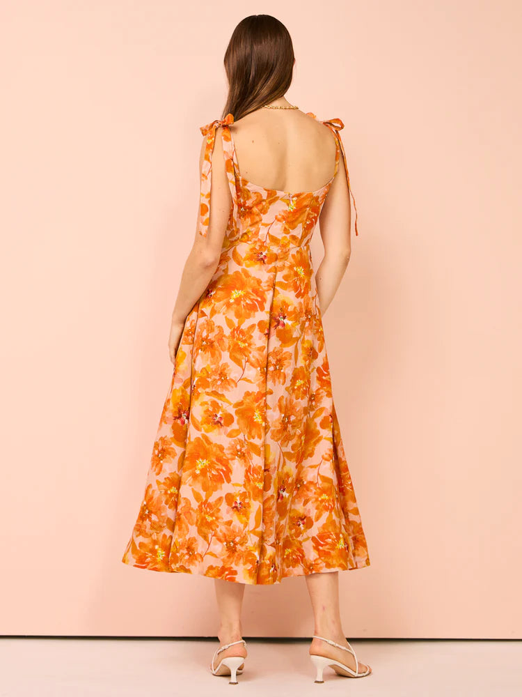 Genevieve Midi Dress - Orange Bloom