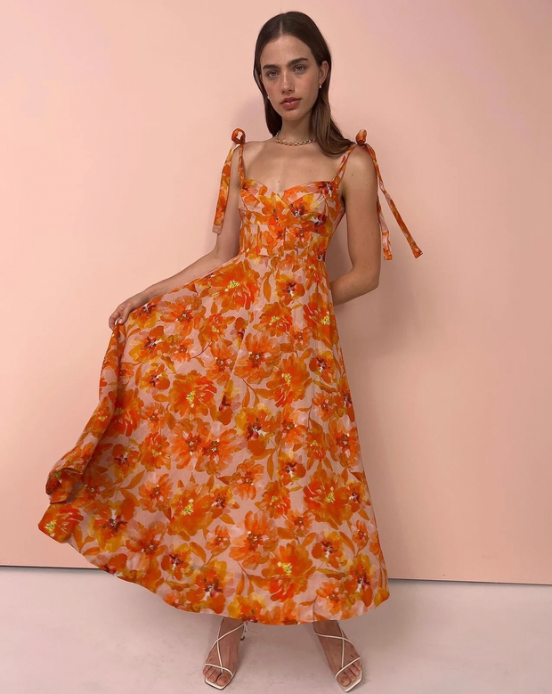 Genevieve Midi Dress - Orange Bloom