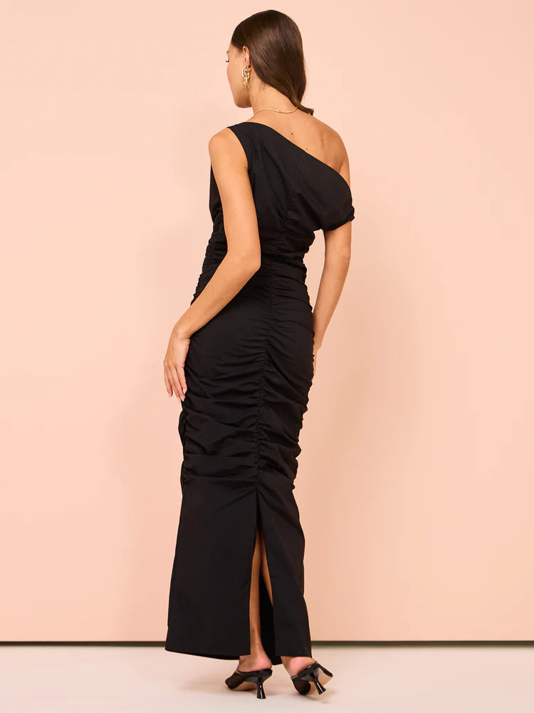 One Shoulder Midi Dress - Black